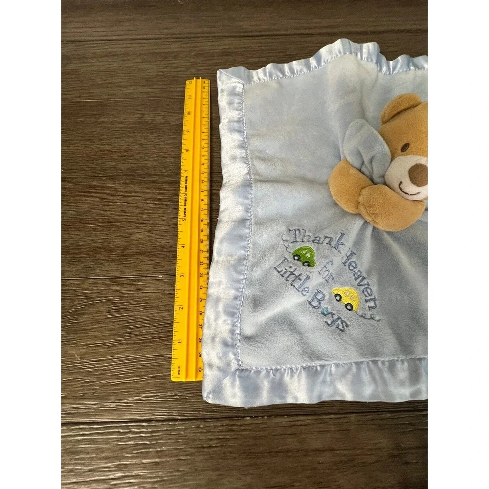 Thank Heaven for Little Boys Blue Teddy Bear Security Blanket Lovey Satin Trim